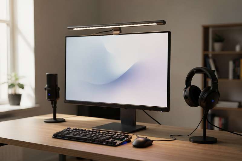 RGB light bar mounted on top of a computer monitor for professional streaming setup.