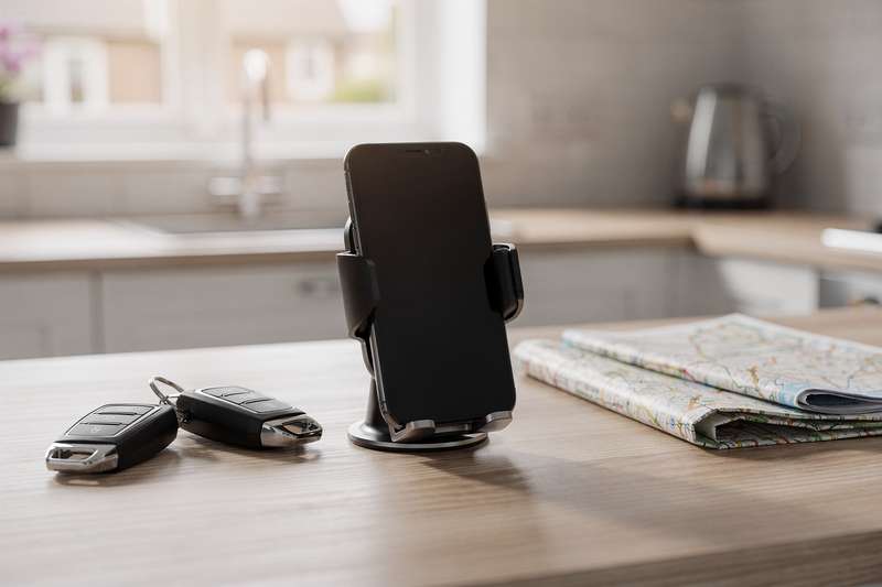 Secure car phone mounts displayed on windshield and dashboard to show grip and stability options for UK vehicles.