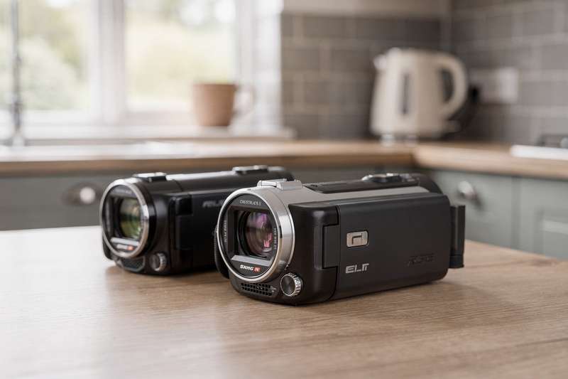 Top-rated camcorders displayed side by side showing various models and price points for UK buyers.