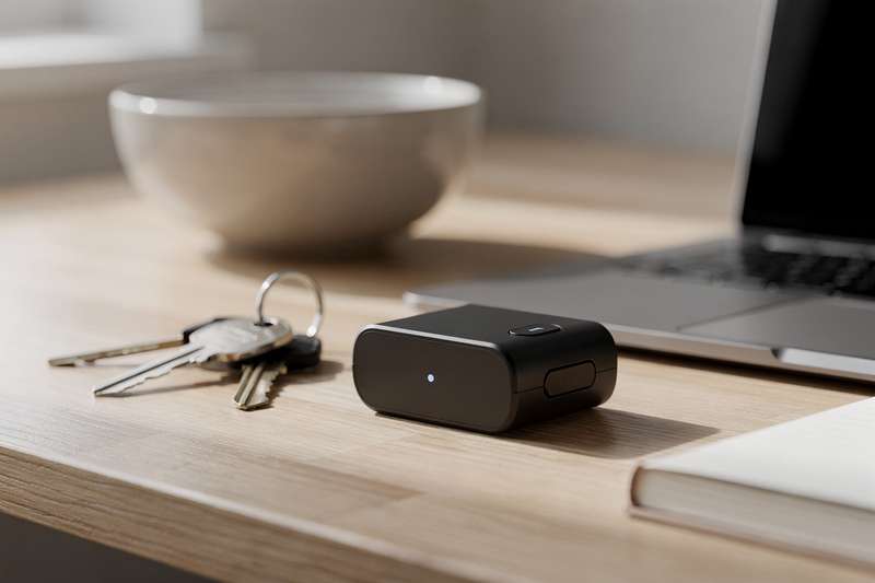 Compact GPS tracking devices displayed with price tags showing under £30 options available in the UK market.