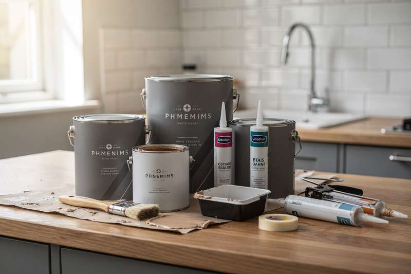 Expert-recommended interior and exterior paint finishes displayed with protective sealing products for UK homeowners.