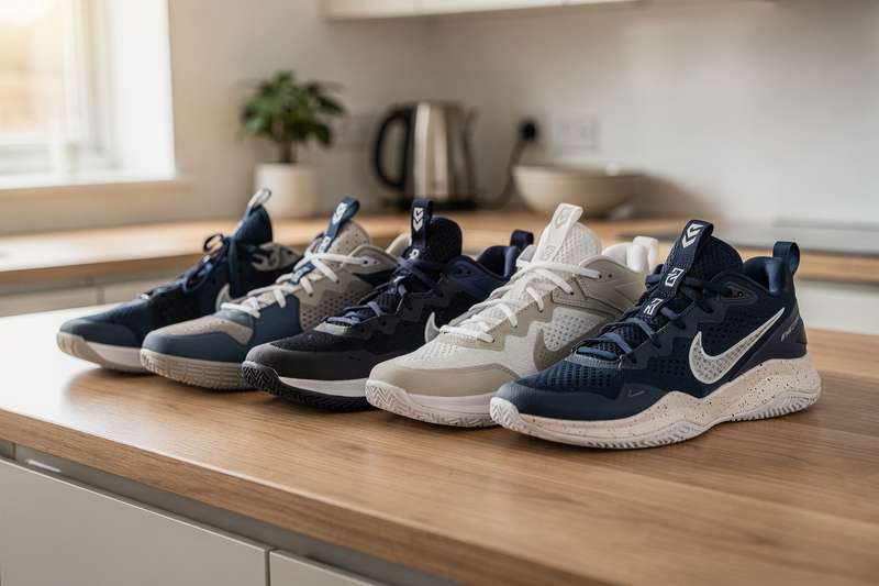 Premium basketball shoes designed for UK courts featuring ankle support and responsive cushioning technology.