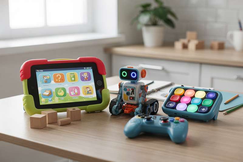 Interactive electronic toys designed to engage children with educational features and entertainment value.