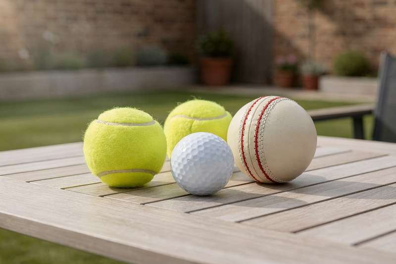 Assorted affordable sports balls including golf, tennis and cricket options displayed together for comparison.