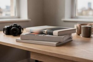 Curated collection of essential photography art books displayed on a shelf for UK enthusiasts.