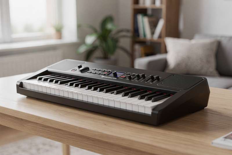 Variety of beginner-friendly piano and keyboard models displayed with different sizes and price points suitable for UK learners.