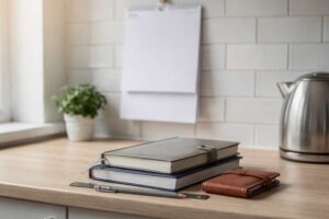 Selection of wall calendars, desk planners and personal organizers displayed together on white background.