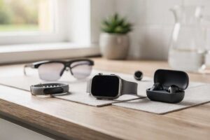 Smart wearable devices displaying fitness tracking and health monitoring features for UK consumers.