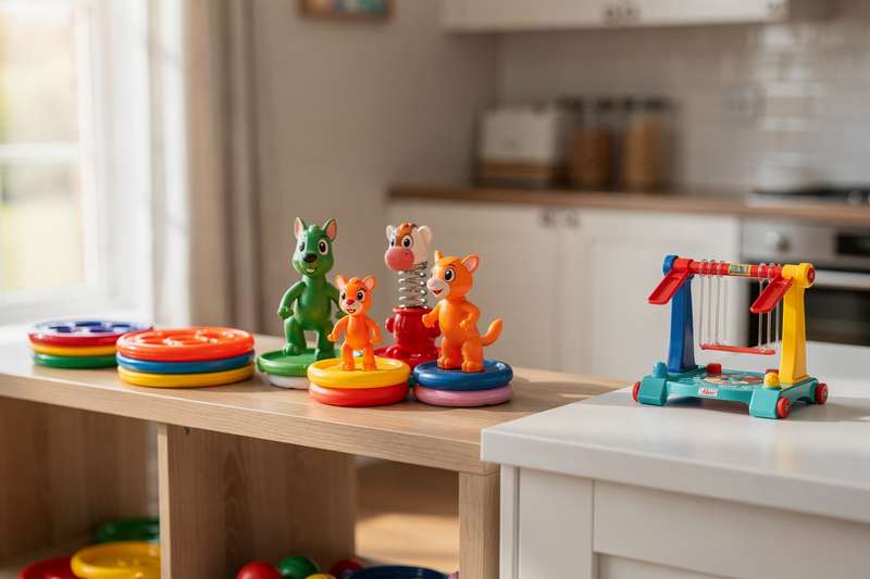 Colorful collection of pop-it fidget toys and bouncing gadgets arranged on a white surface for comparison.