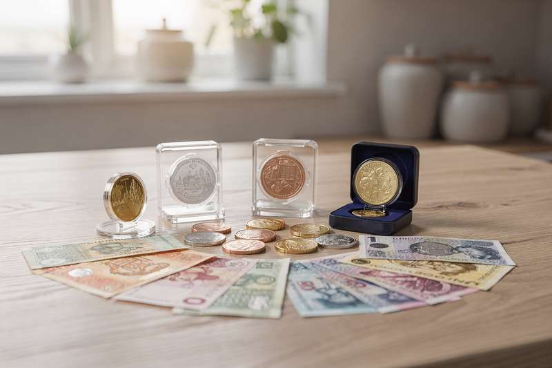 Rare and collectible British coins and banknotes arranged to show variety and detail for collectors.