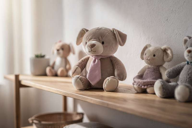 Colorful collection of plush soft toys arranged together showcasing various cuddly characters and designs.