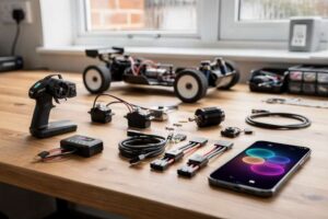 Remote control car accessories and upgrades displayed for UK hobbyists and collectors.