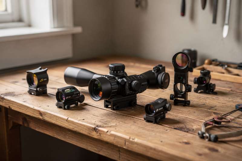 Precision rifle scope mounted on tactical firearm for competitive shooting sports.