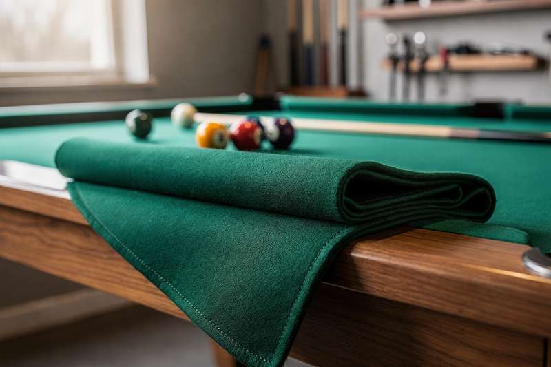 High-quality billiards cloth stretched across a professional pool table surface.
