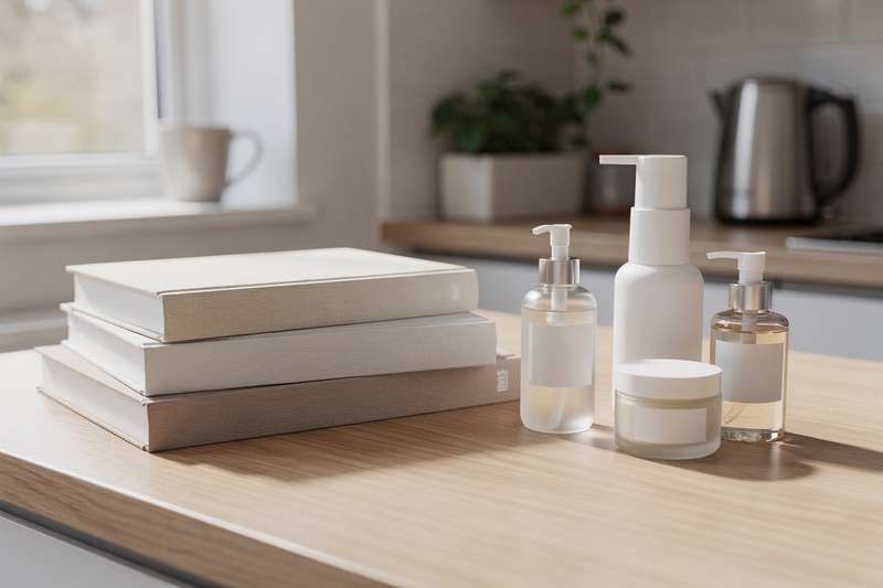 Curated selection of skincare books and beginner-friendly product kits displayed together on a neutral surface.