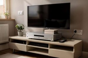 Modern Blu-ray player and recorder models displayed with remote controls and connection cables on a wooden surface.