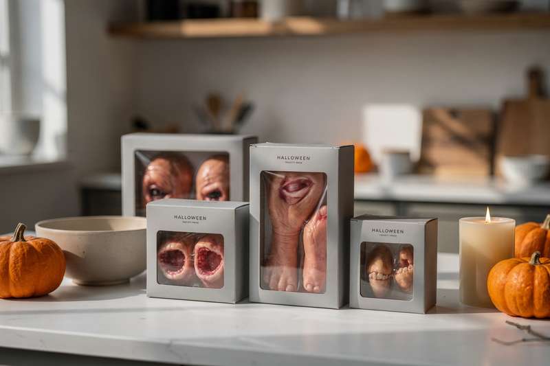 Realistic silicone severed limbs and organs arranged for Halloween decoration and party setup.