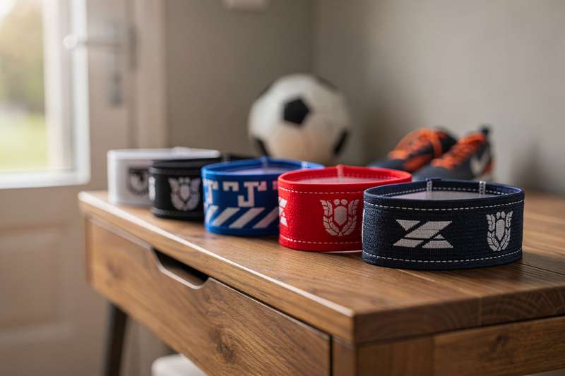 Captain's armband with embroidered badge displayed on white background for football selection guide.
