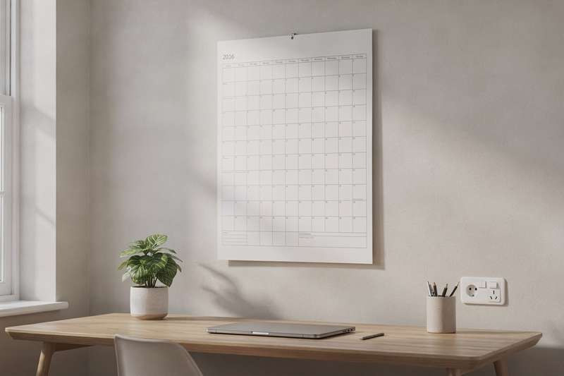 Modern wall planner calendars displayed on an office wall showing monthly layouts and scheduling options.